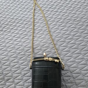Elegant Black Croc-Embossed Cylinder Bag